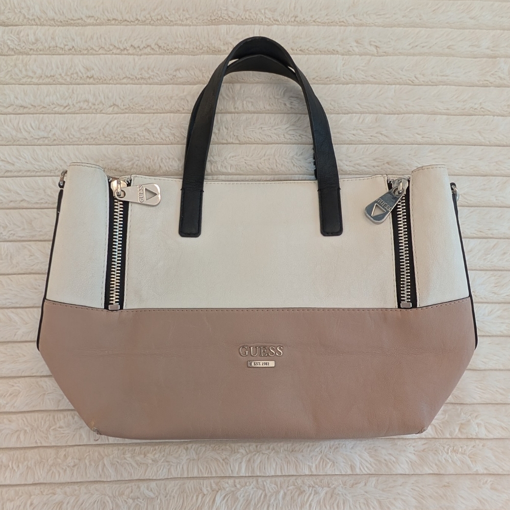 GUESS Two-Tone Tote Bag - Black and Cream